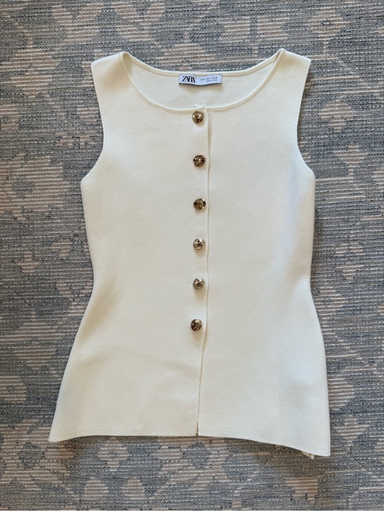 Zara Tops - Zara Cream Sleeveless Button-Front Knit Tank with Gold Buttons